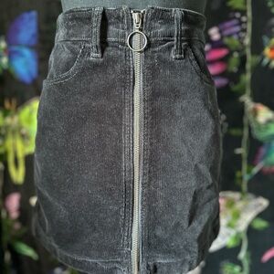 Black Corduroy Mini Skirt with Front Zipper